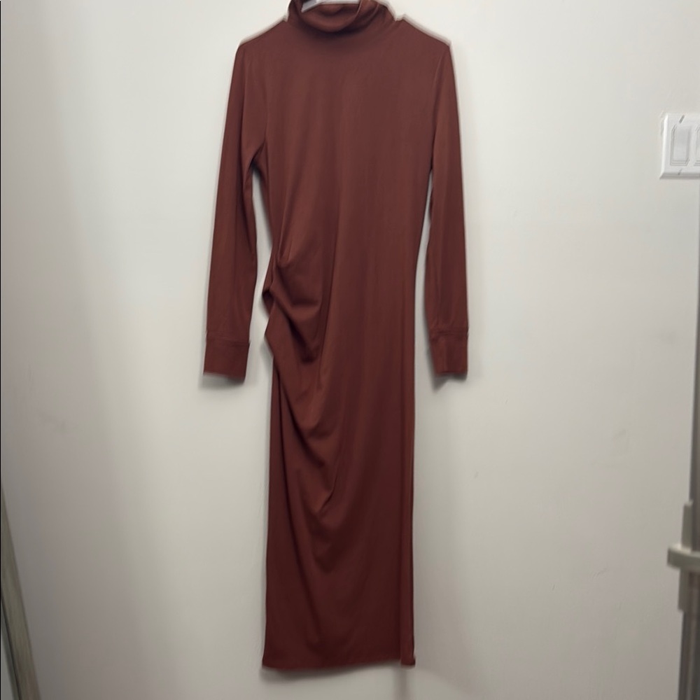 Elegant Brown Turtleneck Dress